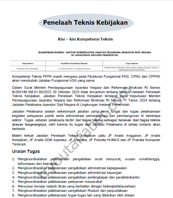 Jabatan Pelaksana Penelaah Teknis Kebijakan